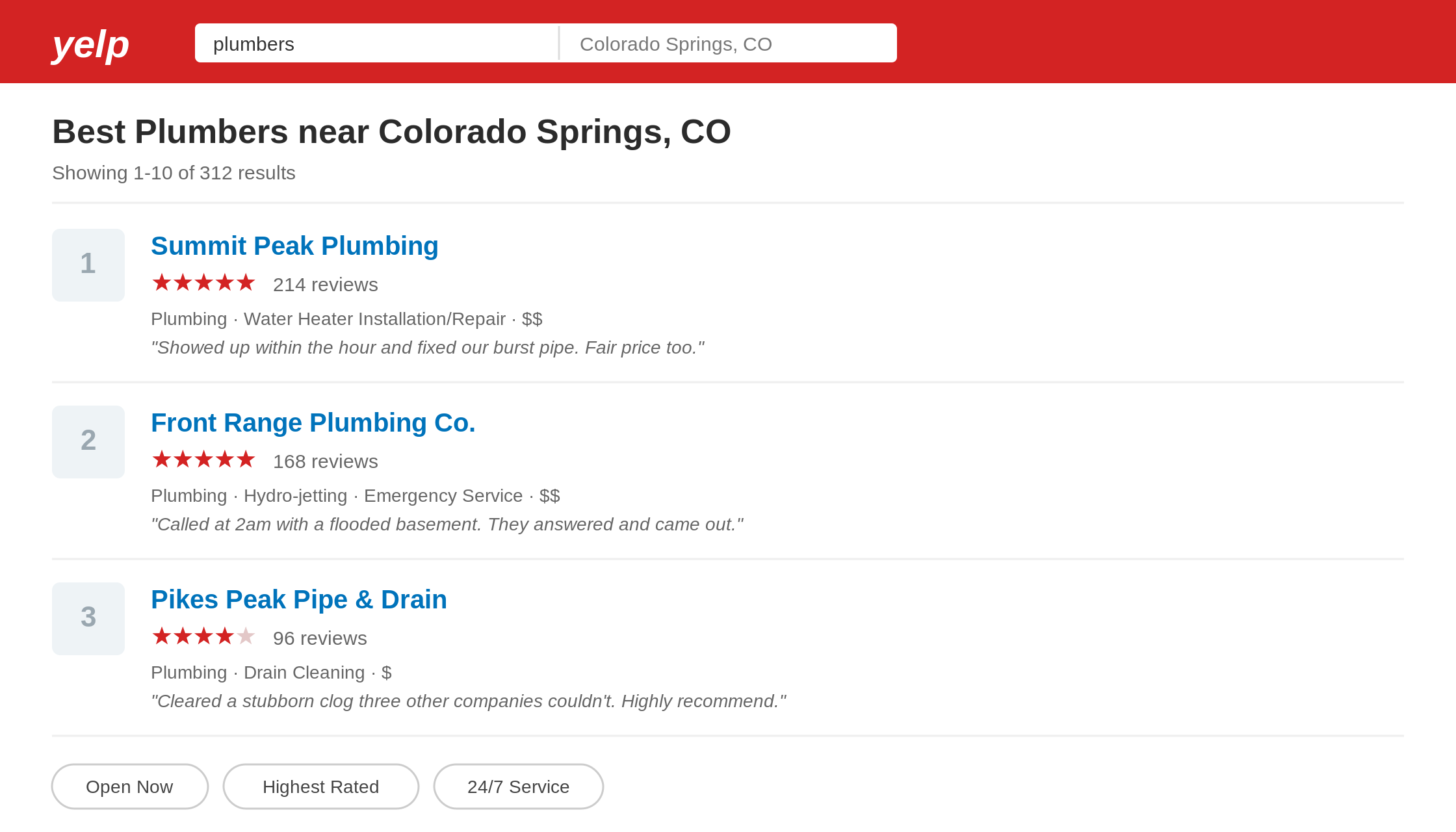 A Yelp directory page ranking for 